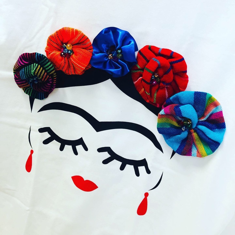 Frida Kahlo Embellished T-Shirt - Serape Roses